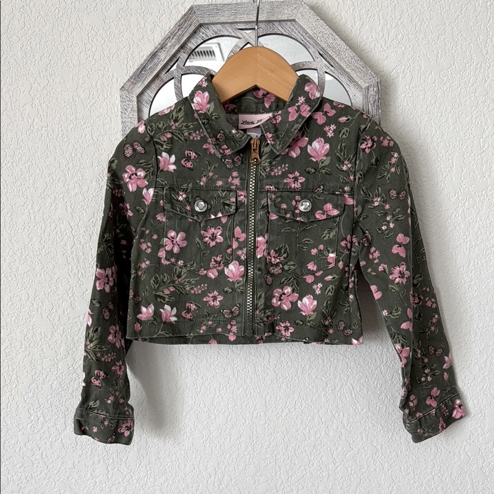 Little Lass • Olive Cropped Cargo Utility Jacket Coquette Cottagecore Floral